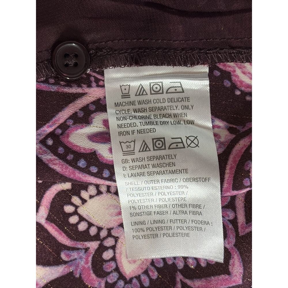 Bellle Kim Gravel-Burgundy Pink Paisley Semi-Sheer Lined Long Sleeve Top-1X - Picture 4 of 5